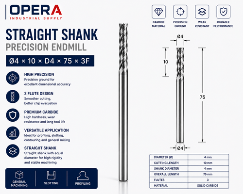STRAIGHT SHANK PRECISION 3-FLUTE SOLID CARBIDE ENDMILL — Ø3, Ø4, Ø6 MM