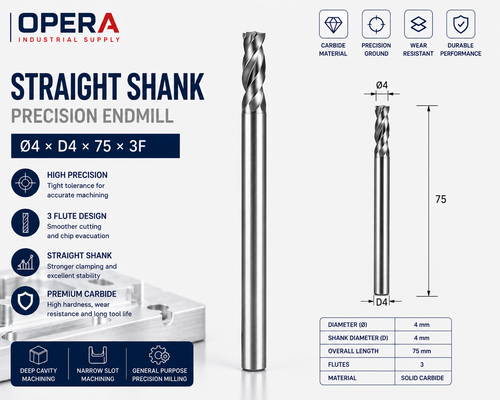 STRAIGHT SHANK PRECISION 3-FLUTE SOLID CARBIDE ENDMILL — Ø3, Ø4, Ø6 MM